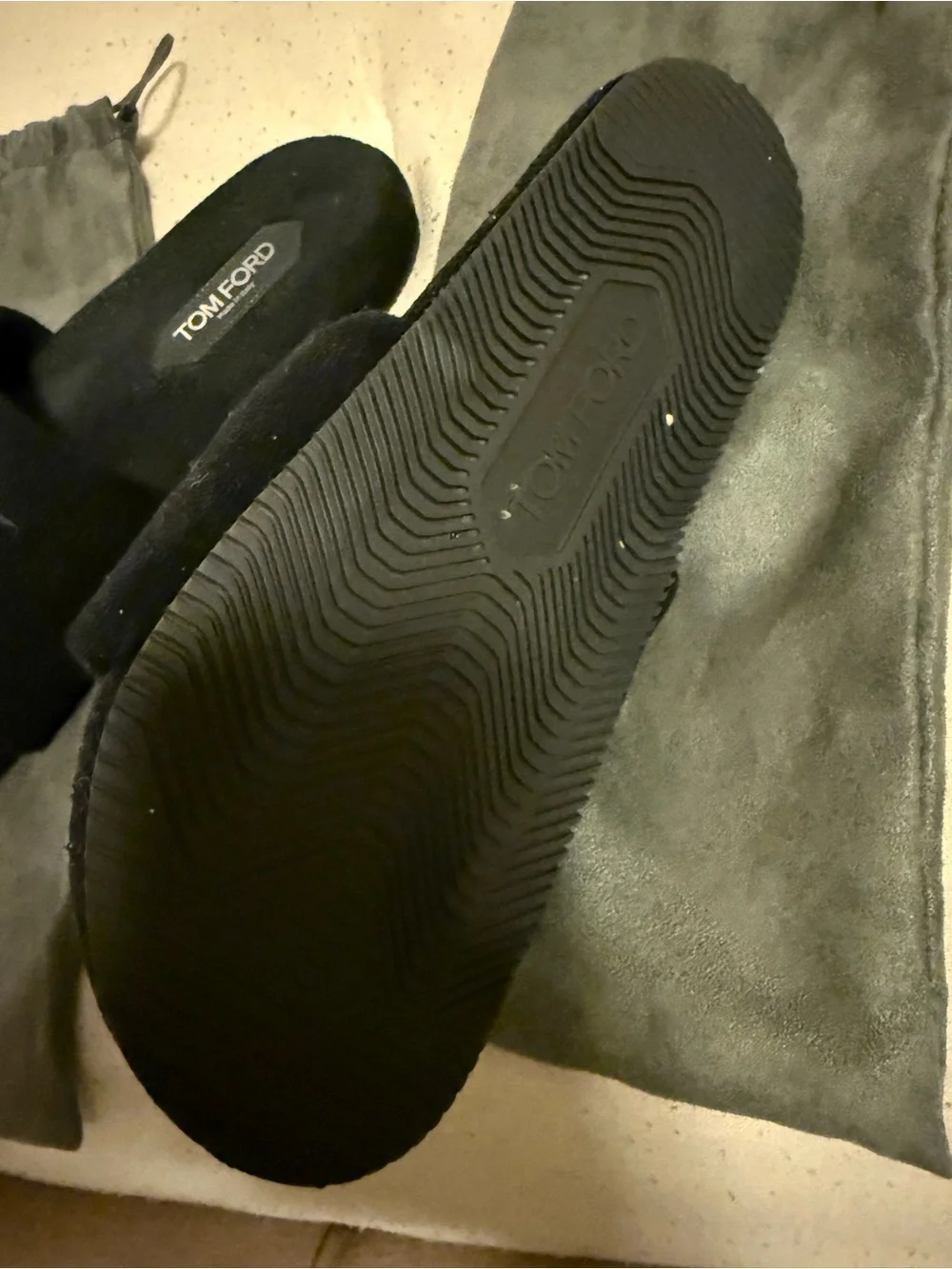 Tom Ford Black Velvet TF Embossed Slide Sandals